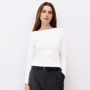 NEW All Row The Martina Wide Neck Long Sleeve Top in White (S)